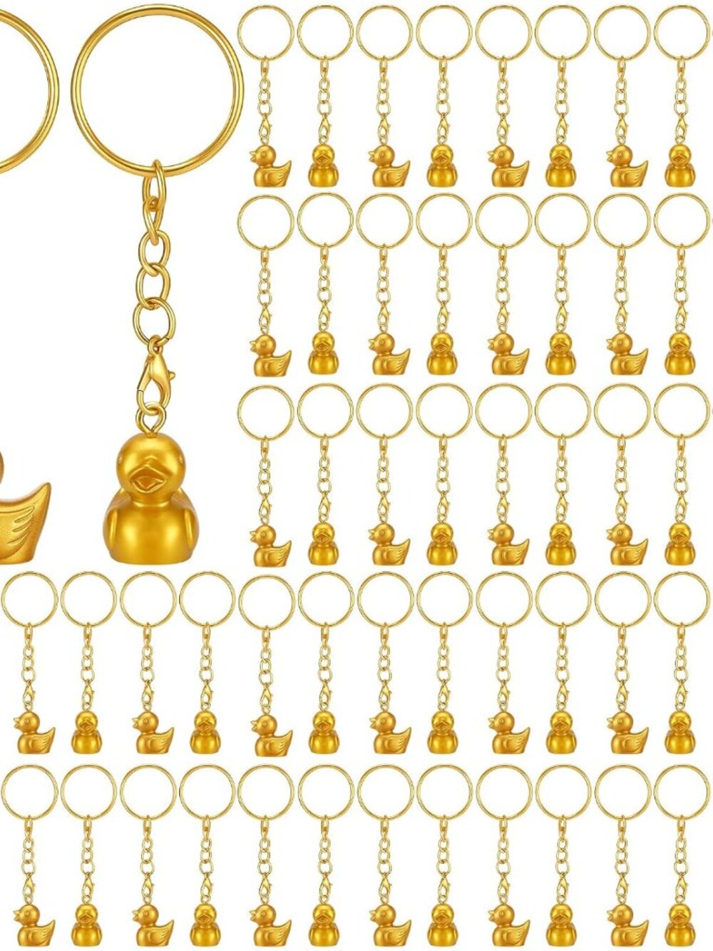 100 Pcs Mini Gold Duck Keychains, 3D Small Gold Resin Duck Bulk